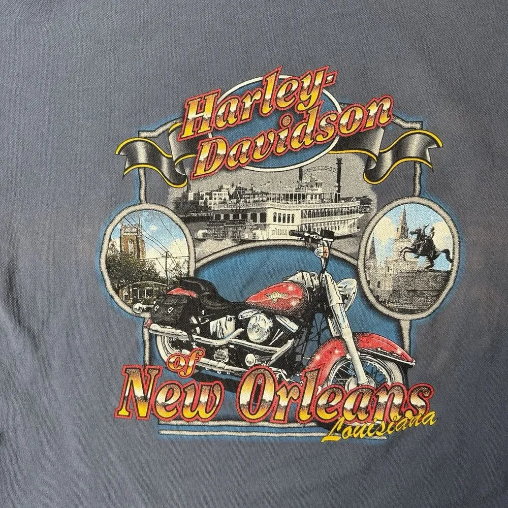 Vintage Harley Davidson Embroidered Logo Short Sleeve Large New Orleans LA